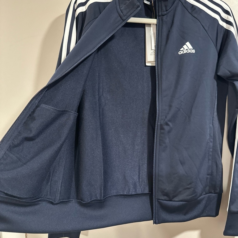 Adidas Ws Essential 3 Stripes Tricot Zip Track Jacket Pockets Raglan Small NWT - Picture 6 of 16